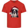Christmas Border Collie Wearing an Xmas Hat Dog Kids T-Shirt Childrens Red