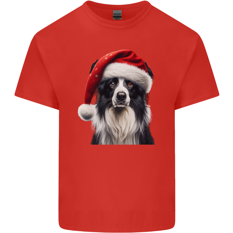 Christmas Border Collie Wearing an Xmas Hat Dog Kids T-Shirt Childrens Red