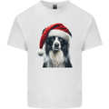 Christmas Border Collie Wearing an Xmas Hat Dog Kids T-Shirt Childrens White