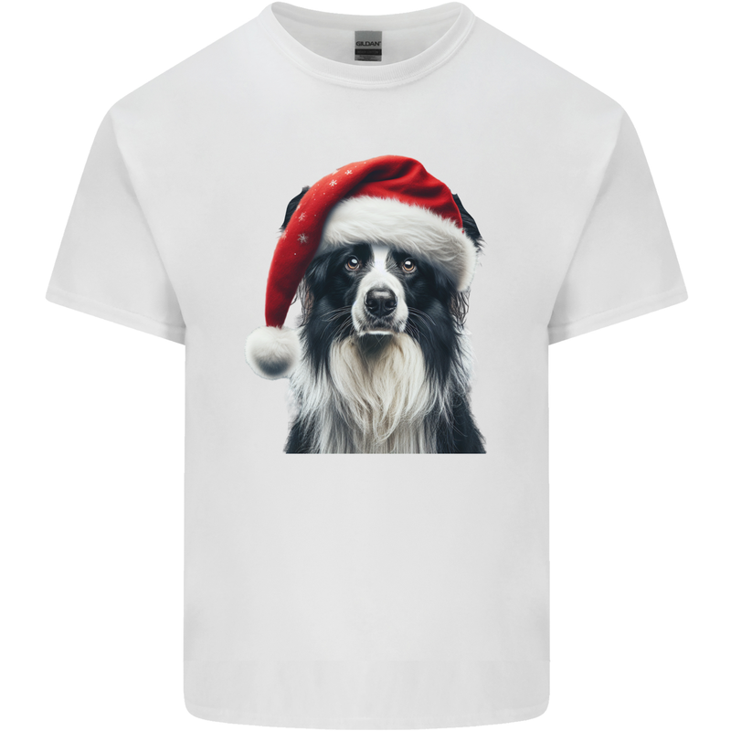 Christmas Border Collie Wearing an Xmas Hat Dog Kids T-Shirt Childrens White