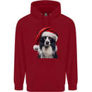 Christmas Border Collie Wearing an Xmas Hat Dog Mens 80% Cotton Hoodie Red
