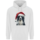 Christmas Border Collie Wearing an Xmas Hat Dog Mens 80% Cotton Hoodie White