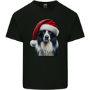 Christmas Border Collie Wearing an Xmas Hat Dog Mens Cotton T-Shirt Tee Top Black