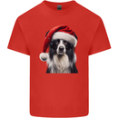 Christmas Border Collie Wearing an Xmas Hat Dog Mens Cotton T-Shirt Tee Top Red