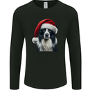 Christmas Border Collie Wearing an Xmas Hat Dog Mens Long Sleeve T-Shirt Black