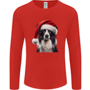 Christmas Border Collie Wearing an Xmas Hat Dog Mens Long Sleeve T-Shirt Red