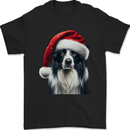 Christmas Border Collie Wearing an Xmas Hat Dog Mens T-Shirt 100% Cotton Black