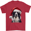 Christmas Border Collie Wearing an Xmas Hat Dog Mens T-Shirt 100% Cotton Red