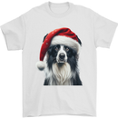 Christmas Border Collie Wearing an Xmas Hat Dog Mens T-Shirt 100% Cotton White