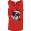 Christmas Border Collie Wearing an Xmas Hat Dog Mens Vest Tank Top Red