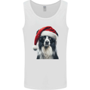 Christmas Border Collie Wearing an Xmas Hat Dog Mens Vest Tank Top White