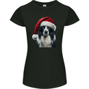 Christmas Border Collie Wearing an Xmas Hat Dog Womens Petite Cut T-Shirt Black