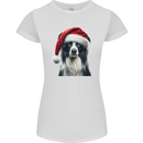 Christmas Border Collie Wearing an Xmas Hat Dog Womens Petite Cut T-Shirt White