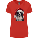 Christmas Border Collie Wearing an Xmas Hat Dog Womens Wider Cut T-Shirt Red