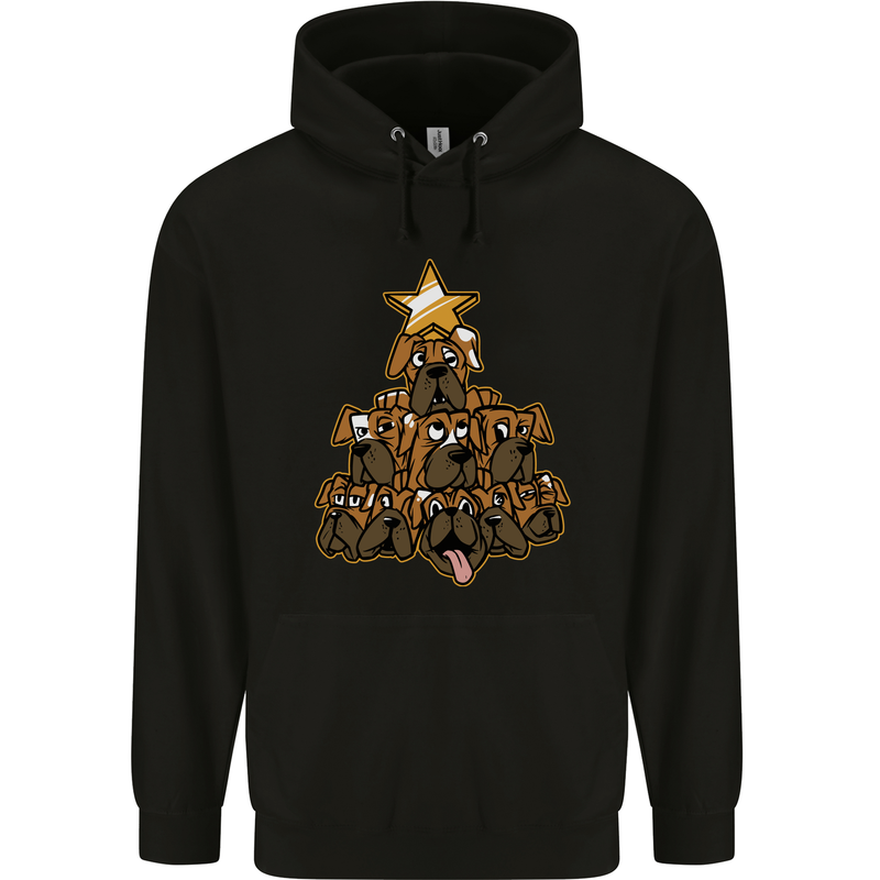 Christmas Boxer Dog Xmas Tree Funny Childrens Kids Hoodie Black