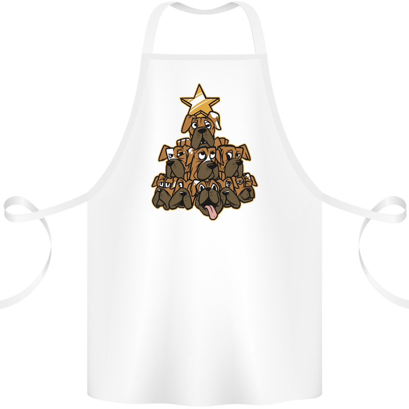 Christmas Boxer Dog Xmas Tree Funny Cotton Apron 100% Organic White