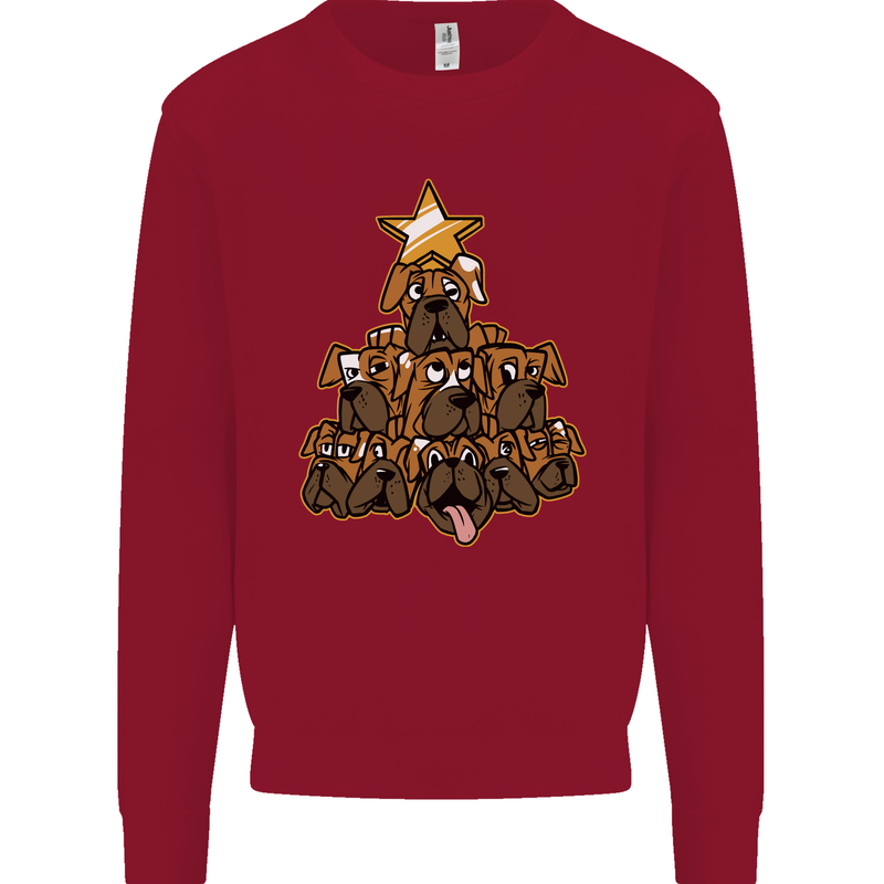 Christmas Boxer Dog Xmas Tree Funny Kids Sweatshirt Jumper Red