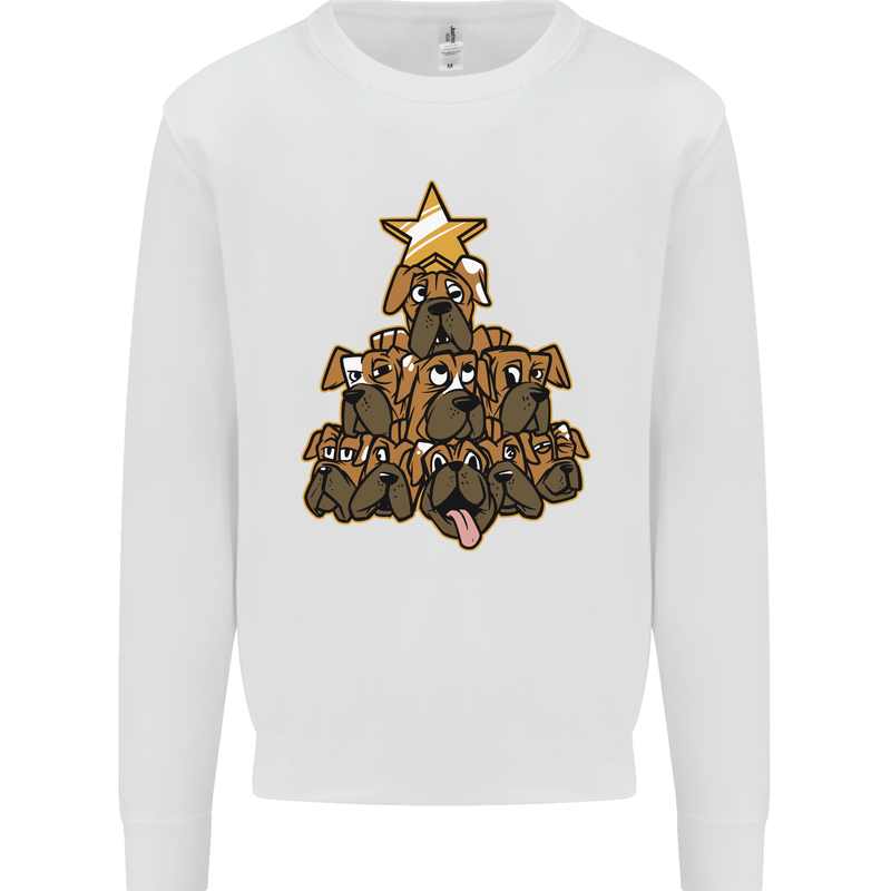 Christmas Boxer Dog Xmas Tree Funny Kids Sweatshirt Jumper White