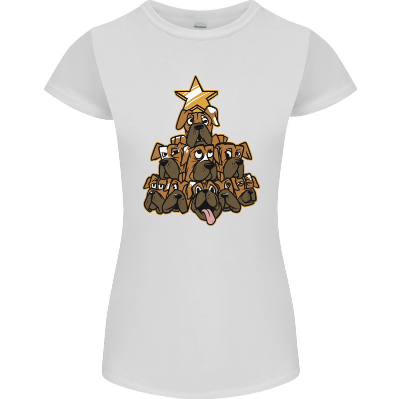 Christmas Boxer Dog Xmas Tree Funny Womens Petite Cut T-Shirt White