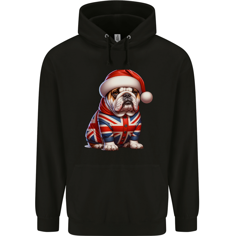 Christmas British Bulldog Union Jack Dog Xmas Childrens Kids Hoodie Black