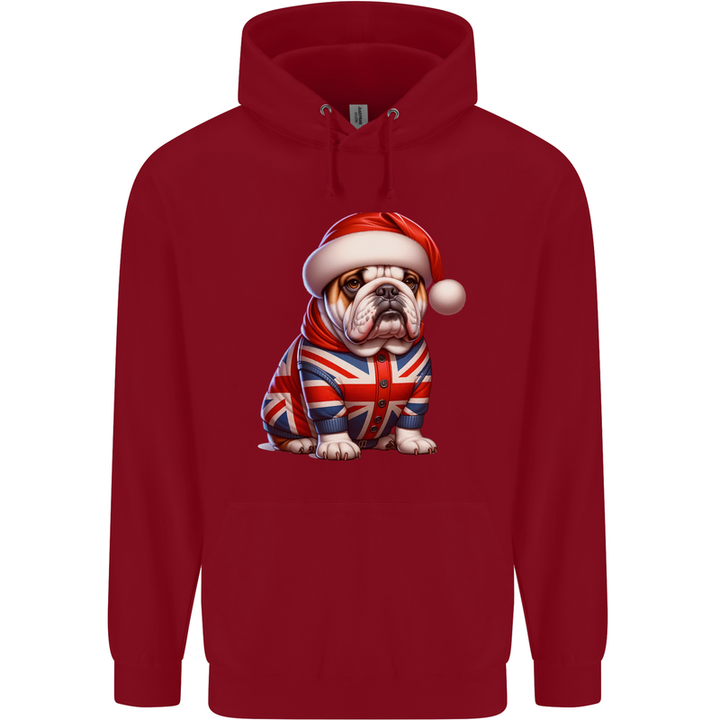 Christmas British Bulldog Union Jack Dog Xmas Childrens Kids Hoodie Red