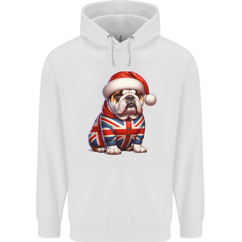 Christmas British Bulldog Union Jack Dog Xmas Childrens Kids Hoodie White