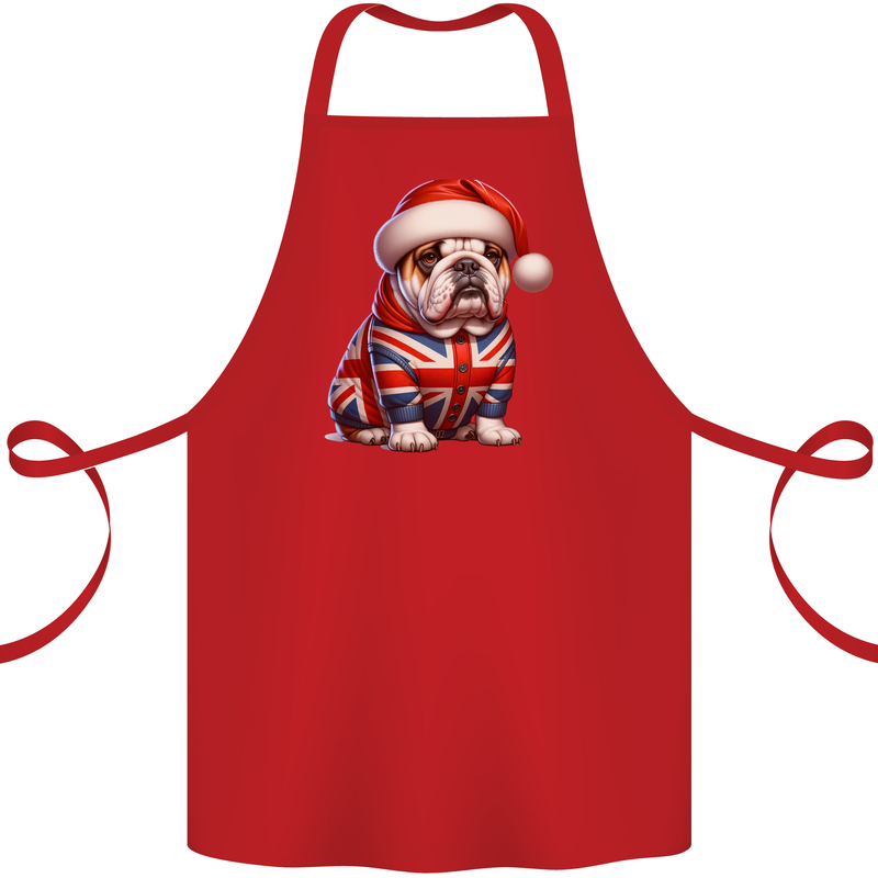 Christmas British Bulldog Union Jack Dog Xmas Cotton Apron 100% Organic Red