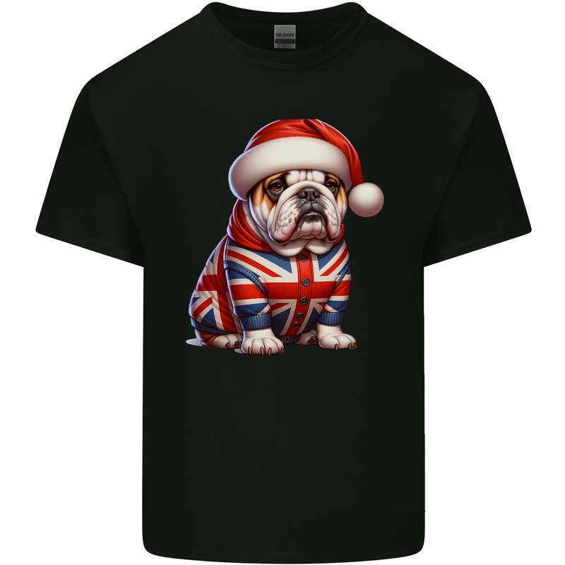 Christmas British Bulldog Union Jack Dog Xmas Mens Cotton T-Shirt Tee Top Black