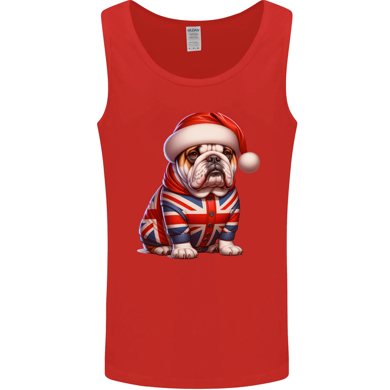 Christmas British Bulldog Union Jack Dog Xmas Mens Vest Tank Top Red