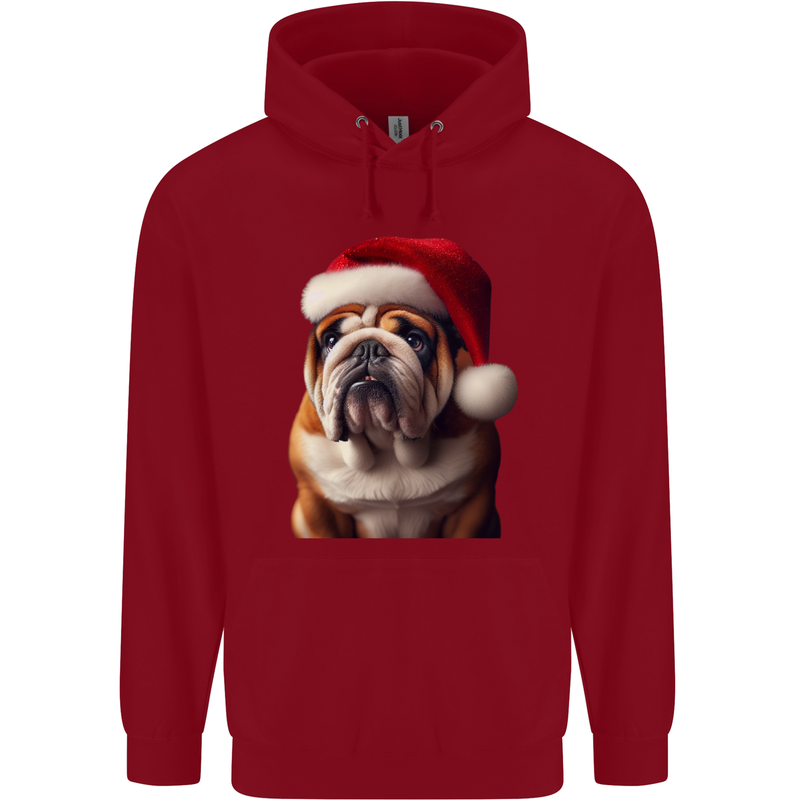 Christmas British Bulldog Union Jack Xmas Dog Childrens Kids Hoodie Red