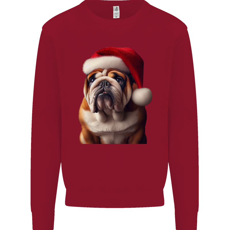 Christmas British Bulldog Union Jack Xmas Dog Kids Sweatshirt Jumper Red