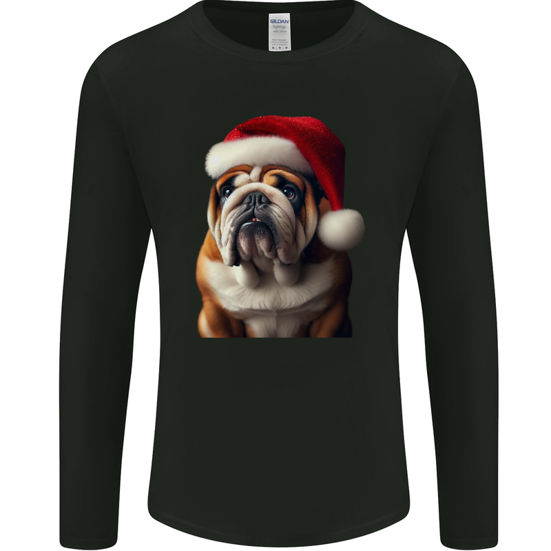 Christmas British Bulldog Union Jack Xmas Dog Mens Long Sleeve T-Shirt Black