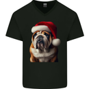 Christmas British Bulldog Union Jack Xmas Dog Mens V-Neck Cotton T-Shirt Black