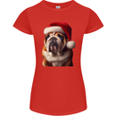 Christmas British Bulldog Union Jack Xmas Dog Womens Petite Cut T-Shirt Red