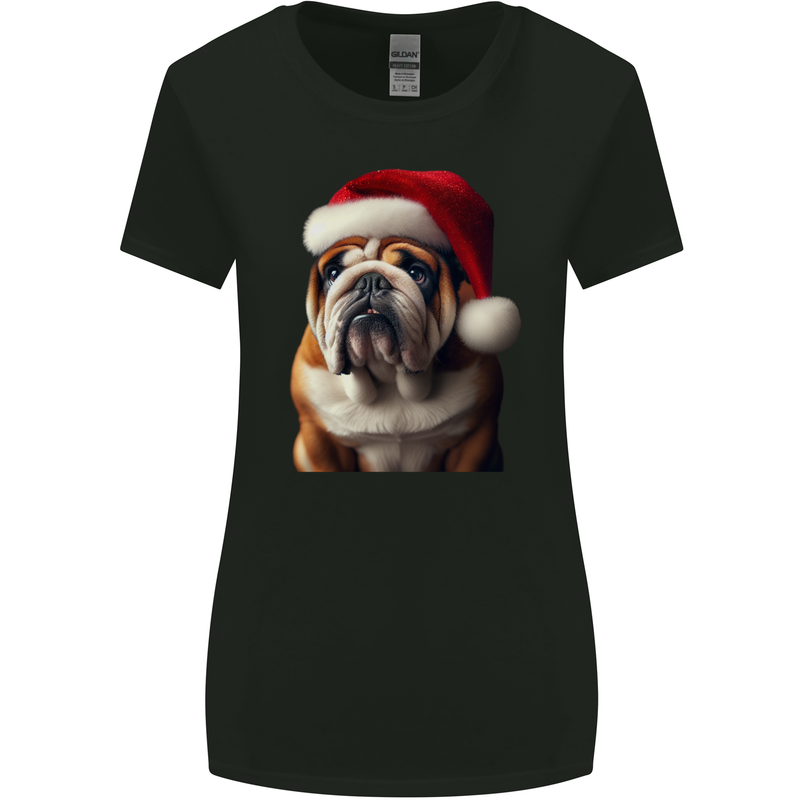 Christmas British Bulldog Union Jack Xmas Dog Womens Wider Cut T-Shirt Black