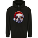 Christmas British Bulldog Xmas Dog Union Jack Mens 80% Cotton Hoodie Black