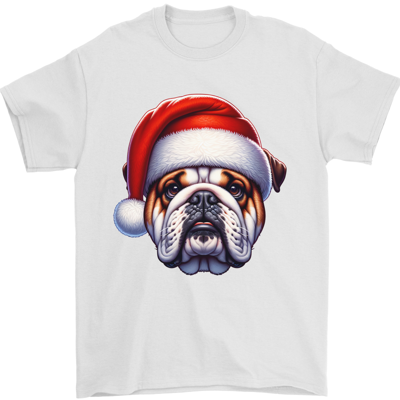 Christmas British Bulldog Xmas Dog Union Jack Mens T-Shirt 100% Cotton White