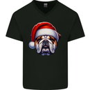 Christmas British Bulldog Xmas Dog Union Jack Mens V-Neck Cotton T-Shirt Black
