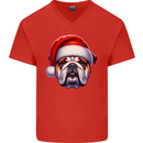 Christmas British Bulldog Xmas Dog Union Jack Mens V-Neck Cotton T-Shirt Red