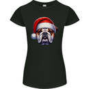 Christmas British Bulldog Xmas Dog Union Jack Womens Petite Cut T-Shirt Black