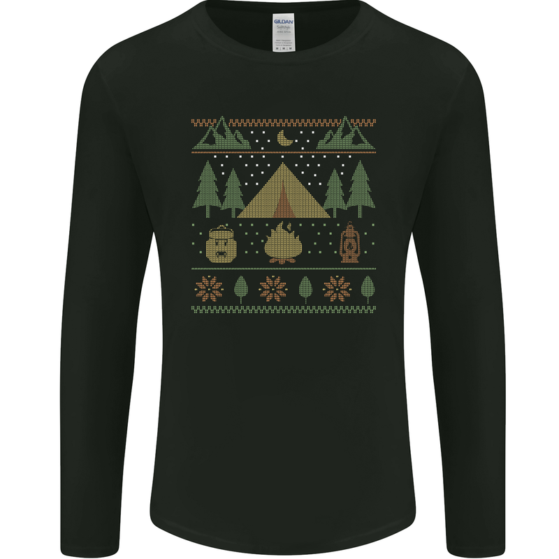 Christmas Camping Xmas Tent Funny Mens Long Sleeve T-Shirt Black