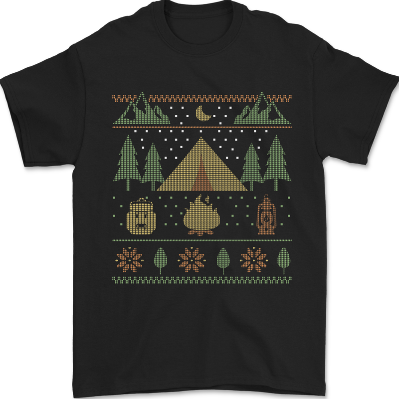 Christmas Camping Xmas Tent Funny Mens T-Shirt 100% Cotton Black
