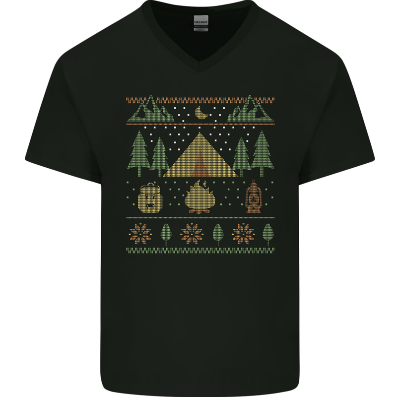 Christmas Camping Xmas Tent Funny Mens V-Neck Cotton T-Shirt Black