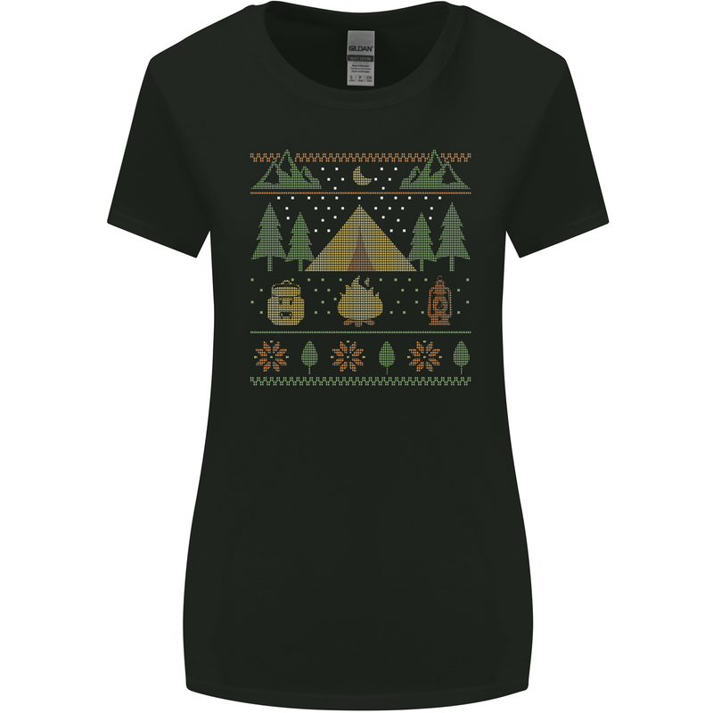 Christmas Camping Xmas Tent Funny Womens Wider Cut T-Shirt Black