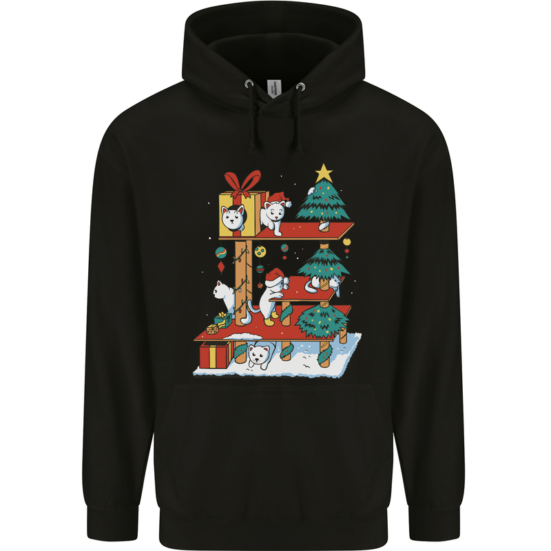 Christmas Cat House Funny Winter Xmas Mens 80% Cotton Hoodie Black