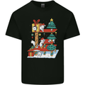 Christmas Cat House Funny Winter Xmas Mens Cotton T-Shirt Tee Top Black