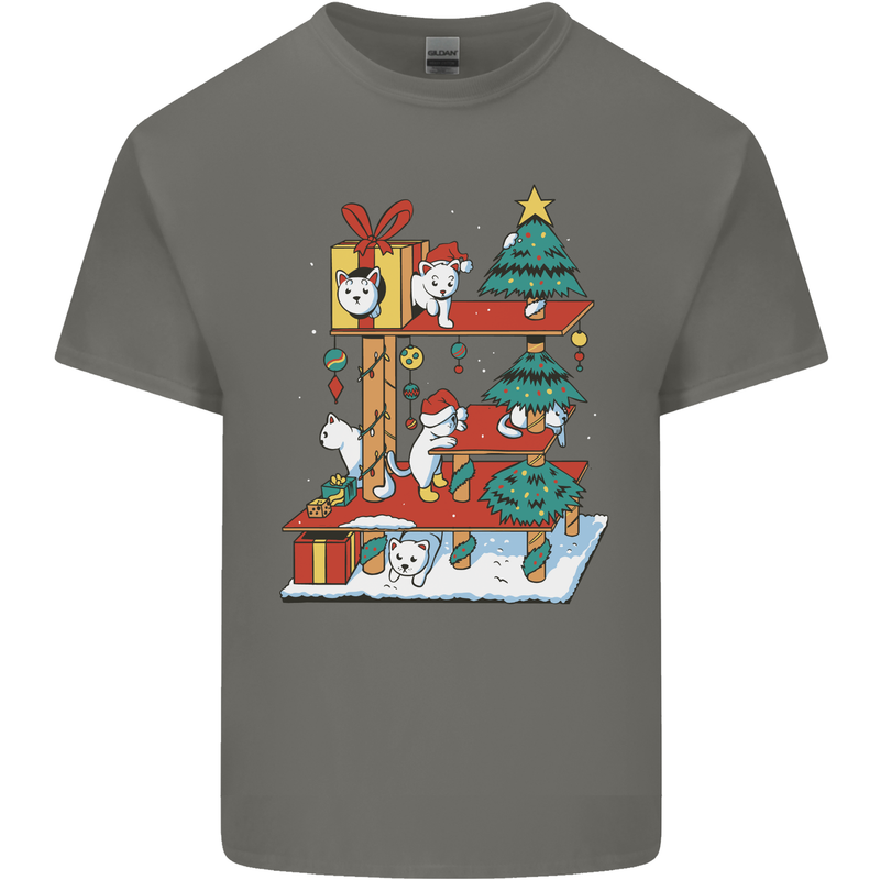 Christmas Cat House Funny Winter Xmas Mens Cotton T-Shirt Tee Top Charcoal