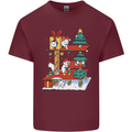 Christmas Cat House Funny Winter Xmas Mens Cotton T-Shirt Tee Top Maroon