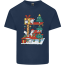 Christmas Cat House Funny Winter Xmas Mens Cotton T-Shirt Tee Top Navy Blue