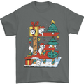 Christmas Cat House Funny Winter Xmas Mens T-Shirt 100% Cotton Charcoal